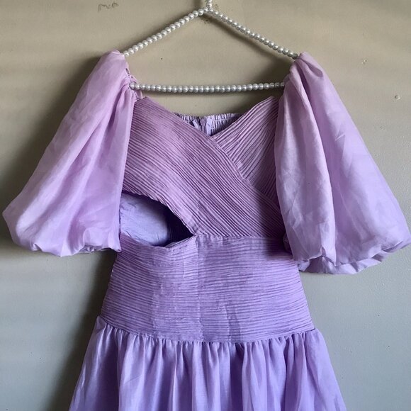 TWOTWINSTYLE V-Neck Ruched Cut Out Mini Puff Sleeve Dress Size Small Pink - Picture 4 of 8